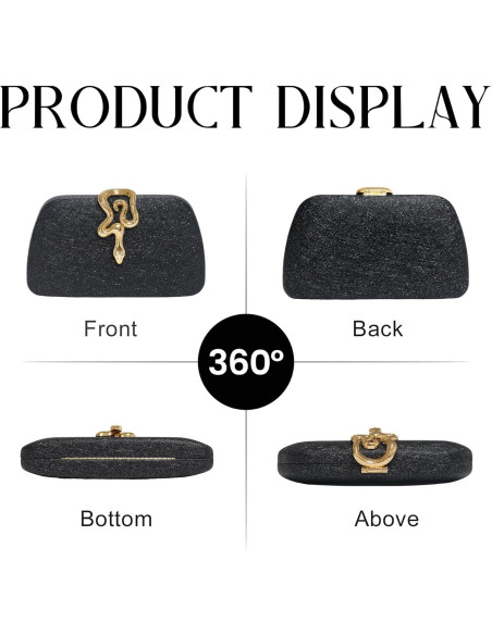 Bolso de mano de noche FUKEFUKEUS negro con cierre de serpiente Bolso de mano de noche FUKEFUKEUS negro con cierre de serpiente