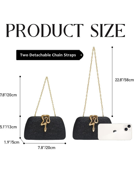 Bolso de mano de noche FUKEFUKEUS negro con cierre de serpiente Bolso de mano de noche FUKEFUKEUS negro con cierre de serpiente