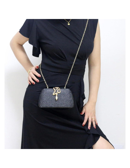 Bolso de mano de noche FUKEFUKEUS negro con cierre de serpiente Bolso de mano de noche FUKEFUKEUS negro con cierre de serpiente