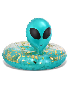 Flotador Inflable Alienígena POZA 91 cm Azul Dorado con Confeti