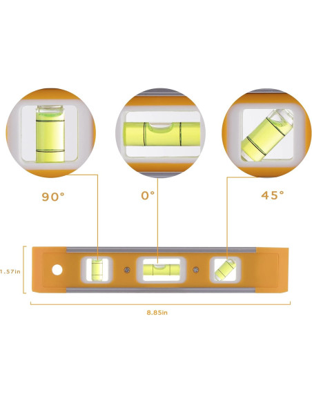 Nivel Torpedo Magnético LAND 22.5 cm con 3 Burbujas Naranja