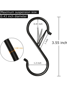 Ganchos en S de Metal Waitkey - Paquete de 8, 8.9 cm, Negro 2