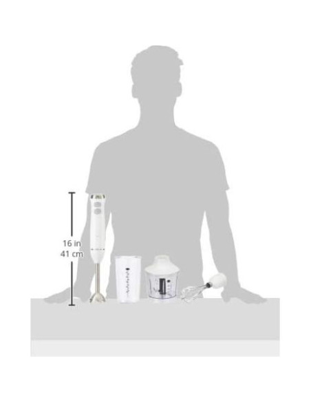 Batidora de Inmersión Amazon Basics 300W 4 en 1 Blanca
