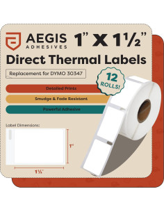 Etiquetas Térmicas Directas Aegis Adhesives 2.54x3.81 cm - 12 Rollos 2