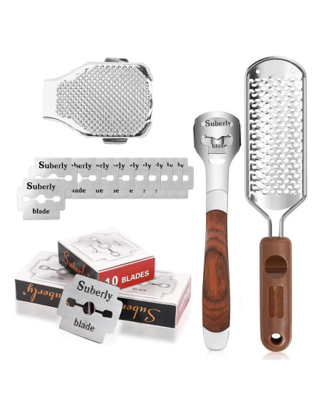 Juego de Afeitador de Callos Yihurlm con Mango de Madera y 30 Cuchillas Juego de Afeitador de Callos Yihurlm con Mango de Madera y 30 Cuchillas