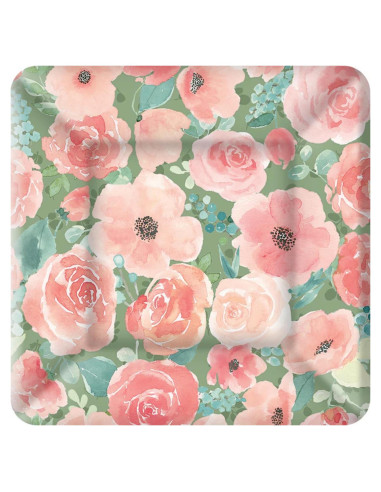 Platos de Papel Cuadrados Boston International Floral 17.78 cm - 8 Pzas