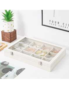 Caja Organizadora de Joyería Coward Terciopelo Beige 12 Rejillas 2
