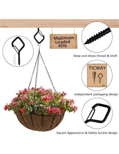 Ganchos de Techo Ticway 12 PCS para Plantas y Luces - Negro