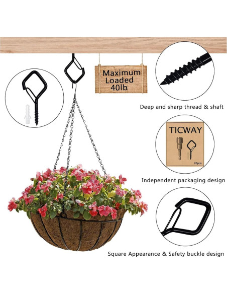 Ganchos de Techo Ticway 12 PCS para Plantas y Luces - Negro