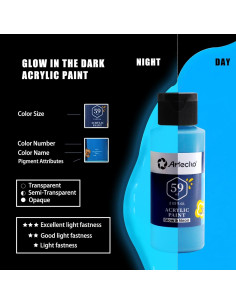 Pintura Acrílica Brillante que Brilla en la Oscuridad Artecho 6 Colores 60 ml 2