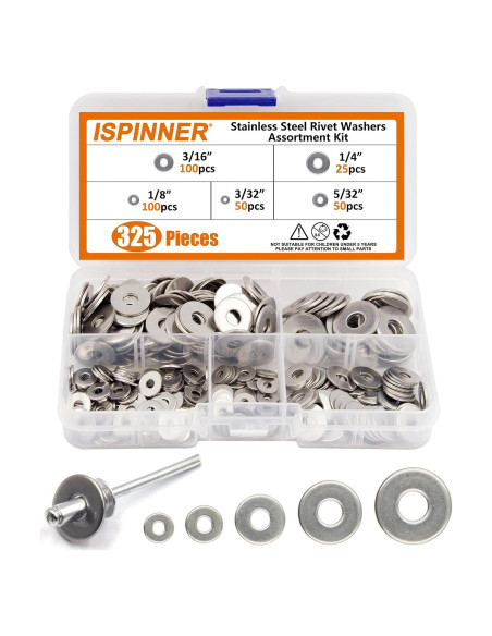 Kit de Arandelas de Remache de Respaldo 325 Piezas Acero Inoxidable Kit de Arandelas de Remache de Respaldo 325 Piezas Acero Inoxidable