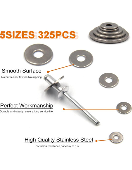 Kit de Arandelas de Remache de Respaldo 325 Piezas Acero Inoxidable Kit de Arandelas de Remache de Respaldo 325 Piezas Acero Inoxidable