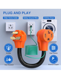 Adaptador de Secadora Nilight 30A 3 Patas a 4 Patas 125V 2