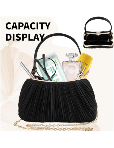 Bolso de mano de noche de perlas negro para mujeres 22x8x14 cm