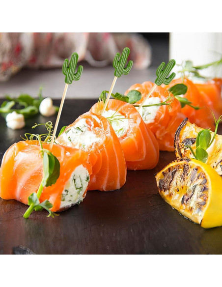 100 Palillos de Cóctel de Bambú Cactus para Aperitivos 11.94cm