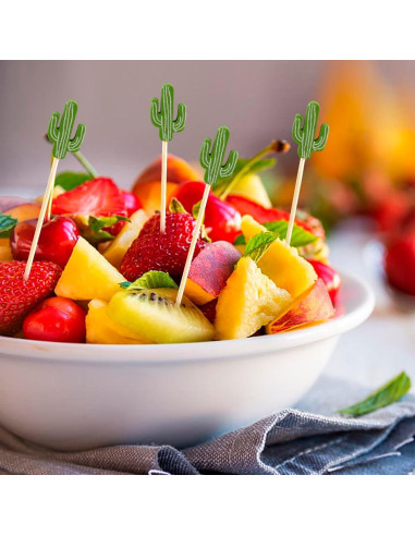 100 Palillos de Cóctel de Bambú Cactus para Aperitivos 11.94cm