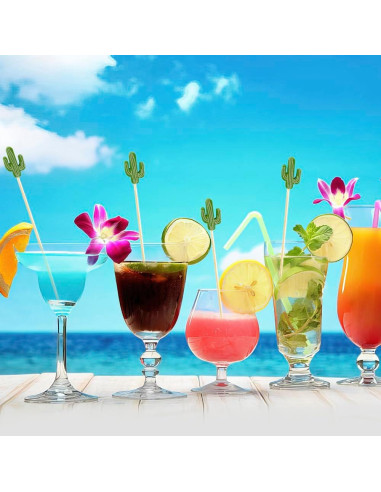 100 Palillos de Cóctel de Bambú Cactus para Aperitivos 11.94cm