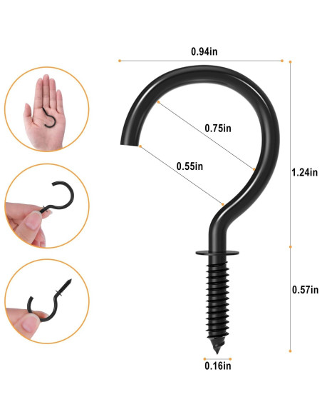 Ganchos de Tornillo RELBRO 50 Pcs Acero Negro 4.6 cm