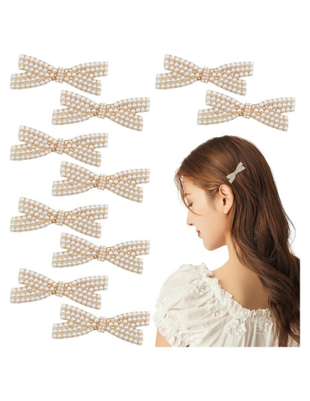 10 Clips de Pelo con Lazo de Perlas Dorados - Accesorios Elegantes
