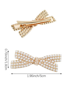 10 Clips de Pelo con Lazo de Perlas Dorados - Accesorios Elegantes 2