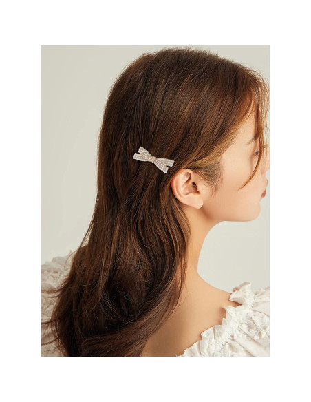 10 Clips de Pelo con Lazo de Perlas Dorados - Accesorios Elegantes