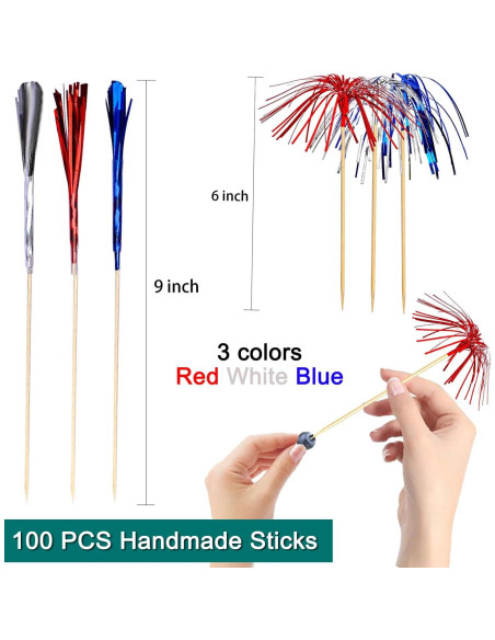Palillos de cóctel Amovvita 100 piezas 22.86 cm colores patrióticos