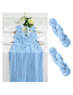 Cubre Mesa de Gasa DUGPIT 2Pcs Azul Bebé 35x120cm para Fiestas