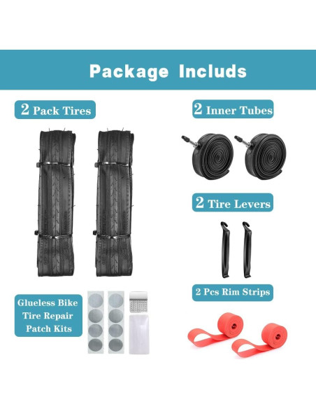 Neumáticos de Bicicleta de Carretera SIMEIQI 700x23C 2 Cámaras