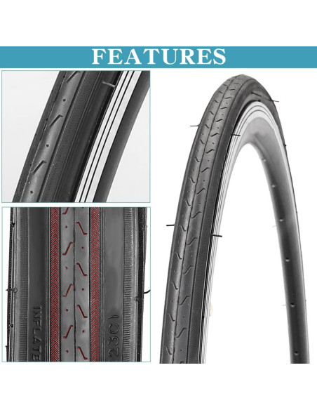 Neumáticos de Bicicleta de Carretera SIMEIQI 700x23C 2 Cámaras