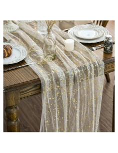 Corredor de Mesa Artoid Mode Beige Dorado 71x305 cm Decoración