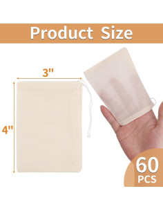 60 Bolsas de Muselina Natural Hoiny 10x7.6 cm para Especias 2