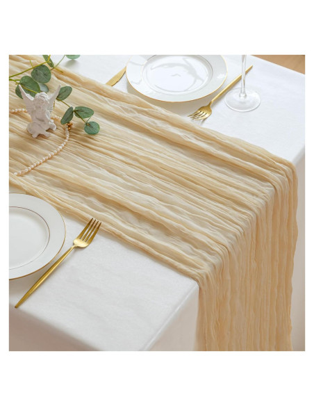 Caminito de Mesa de Gasa Beige Jugbey 3.05 m para Bodas y Fiestas