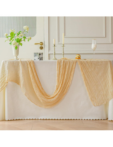 Caminito de Mesa de Gasa Beige Jugbey 3.05 m para Bodas y Fiestas