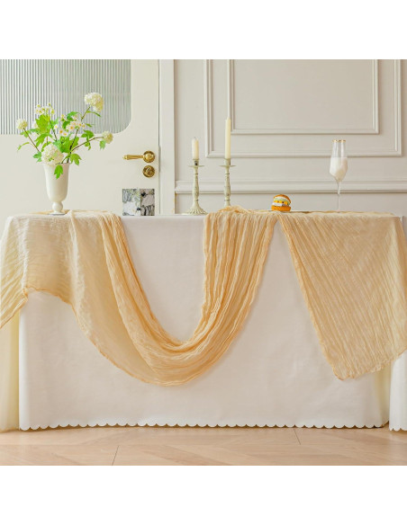 Caminito de Mesa de Gasa Beige Jugbey 3.05 m para Bodas y Fiestas