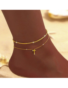 Pulseras de Tobillo para Mujeres Oro 14K con Cristales Cruz 2