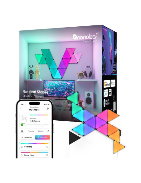 Kit Inteligente Nanoleaf Shapes Triángulos Negros 15 Pzs RGBW