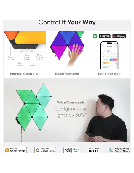Kit Inteligente Nanoleaf Shapes Triángulos Negros 15 Pzs RGBW