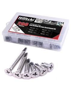 Tornillos Autoperforantes Hilitchi Acero Inoxidable 410 Kit 200 Pcs