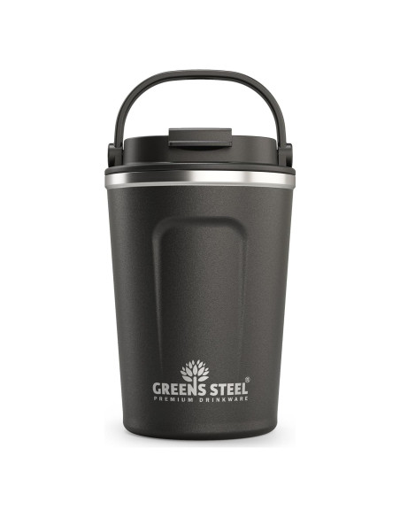 Taza de Café Aislada Greens Steel 350 ml Negra Acero Inoxidable
