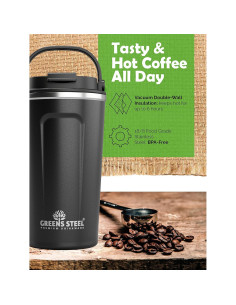 Taza de Café Aislada Greens Steel 350 ml Negra Acero Inoxidable 2