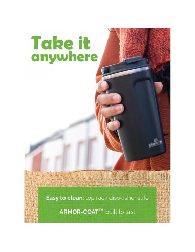 Taza de Café Aislada Greens Steel 350 ml Negra Acero Inoxidable