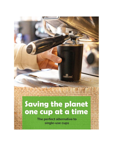 Taza de Café Aislada Greens Steel 350 ml Negra Acero Inoxidable