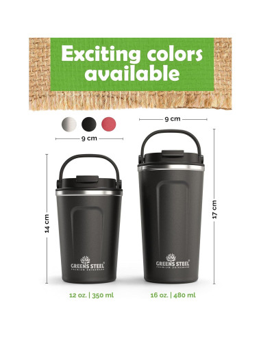 Taza de Café Aislada Greens Steel 350 ml Negra Acero Inoxidable