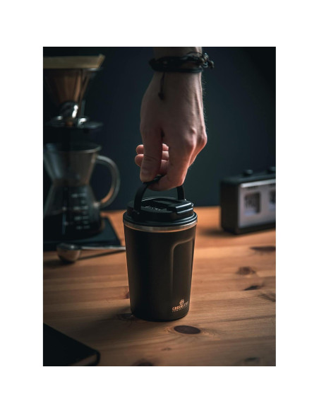 Taza de Café Aislada Greens Steel 350 ml Negra Acero Inoxidable