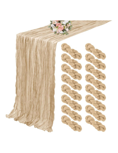 Paquete de 16 manteles de gasa beige 35 x 120 cm para eventos