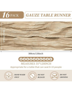 Paquete de 16 manteles de gasa beige 35 x 120 cm para eventos 2