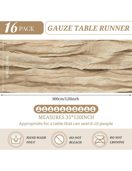 Paquete de 16 manteles de gasa beige 35 x 120 cm para eventos