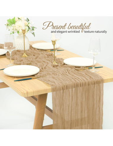 Paquete de 16 manteles de gasa beige 35 x 120 cm para eventos