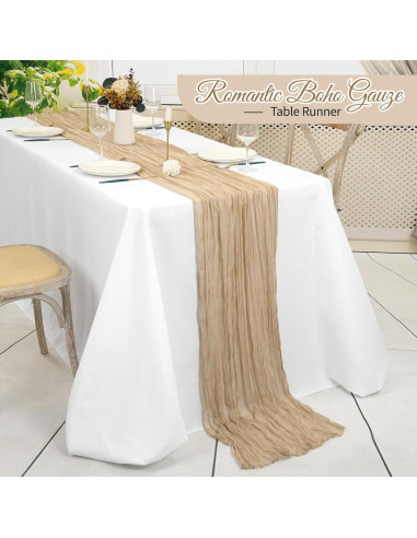 Paquete de 16 manteles de gasa beige 35 x 120 cm para eventos