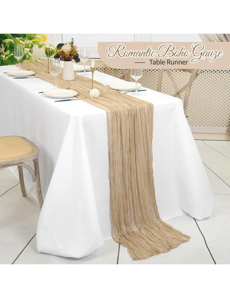 Paquete de 16 manteles de gasa beige 35 x 120 cm para eventos